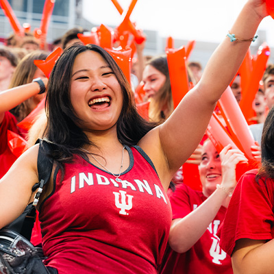 Student celebrating a football game victory.